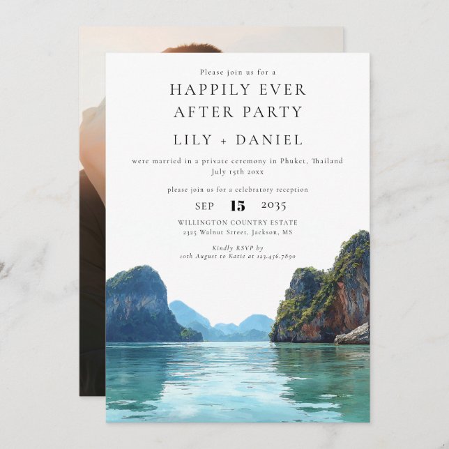 Convite Happily Ever After Phuket Thailand Photo Wedding (Frente/Verso)