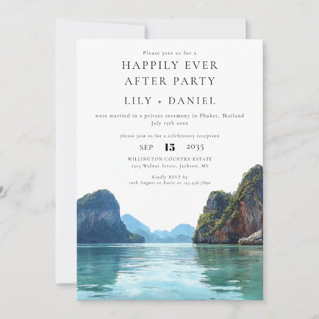 Convite Happily Ever After Phuket Thailand Wedding (Frente)