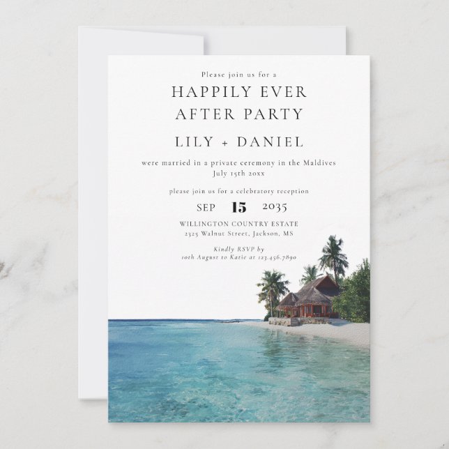 Convite Happily Ever After Tropical Beach Wedding (Frente)