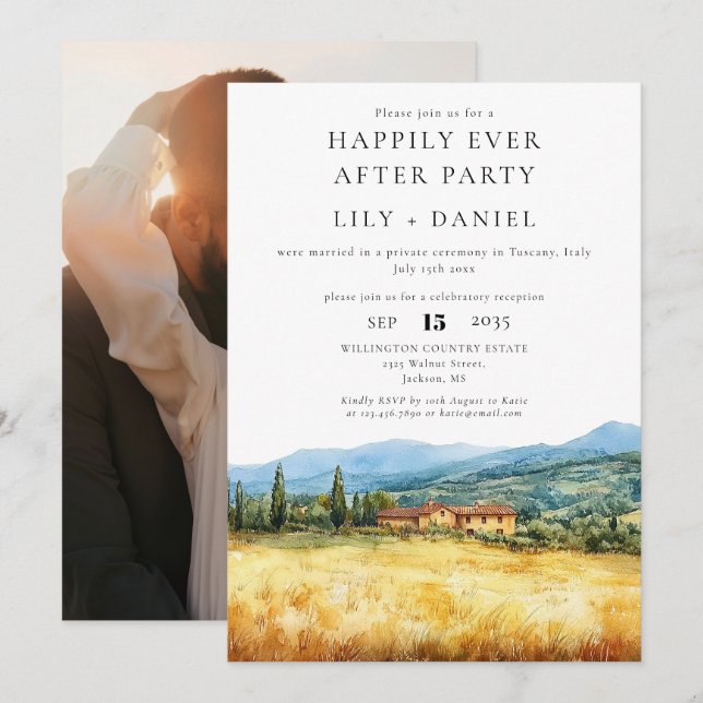 Convite Happily Ever After Tuscany Photo Wedding (Frente/Verso)