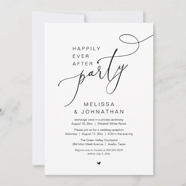 Convite Happily Ever After Wedding Elopement Party (Frente)