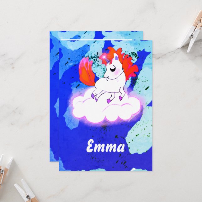 Convite Happiness cute magic unicorn (Frente/Verso In Situ)