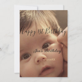 Convite Happy 1st birthday name photo date stylish calligr