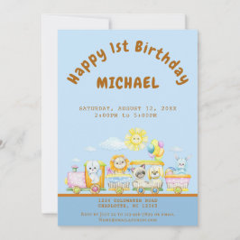 Convite Happy 1st Birthday Train Birthday Party Invitation