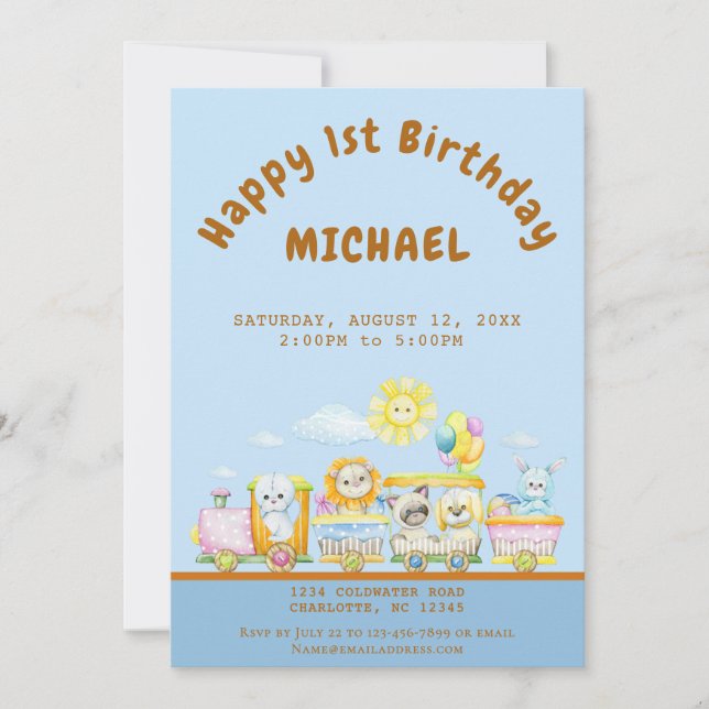 Convite Happy 1st Birthday Train Birthday Party Invitation (Frente)