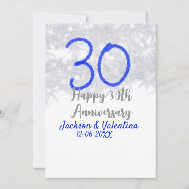 Convite Happy 30th wedding anniversary silver blue glitter (Frente)