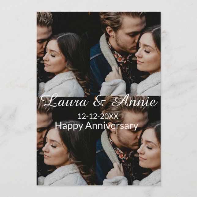 Convite Happy anniversary photo collage name date simple w (Frente)