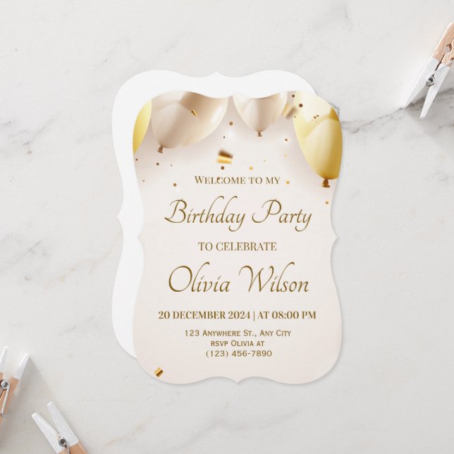 Convite Happy Birthday Balloon Invite – Bright & Cheerful (Frente/Verso In Situ)
