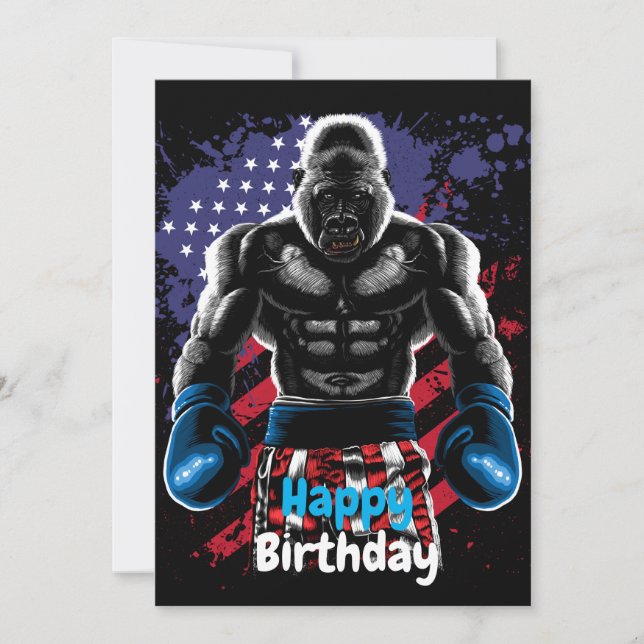 Convite Happy Birthday boxer gorilla (Frente)