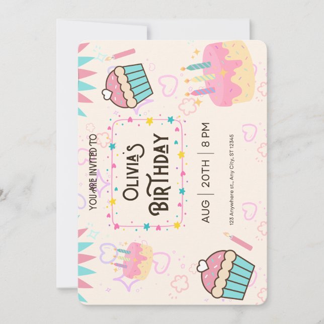 Convite Happy Birthday pnik Invitation (Frente)