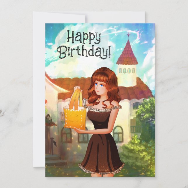 Convite Happy Birthday Vintage Invitation Girl Cartoon (Frente)