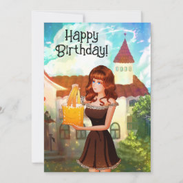 Convite Happy Birthday Vintage Invitation Girl Cartoon
