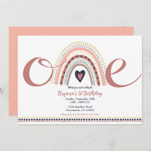 Convite Happy Boho Rainbow Modern 1 primeiro aniversario P