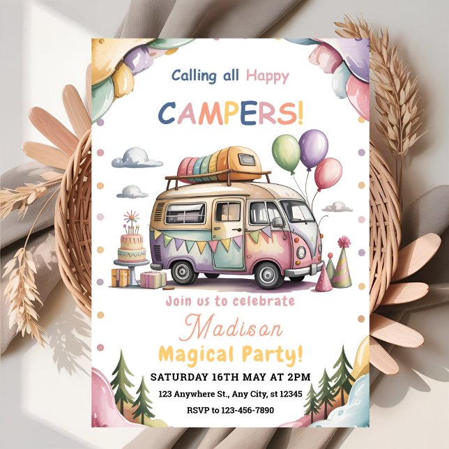 Convite Happy Camper Celebration Invitation (Criador carregado)
