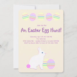 Convite Happy Easter Bunny and Eggs on Pastel Stripes 