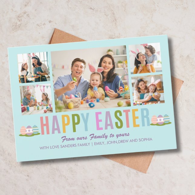 Convite Happy Easter Family Photo Collage Blue (Criador carregado)