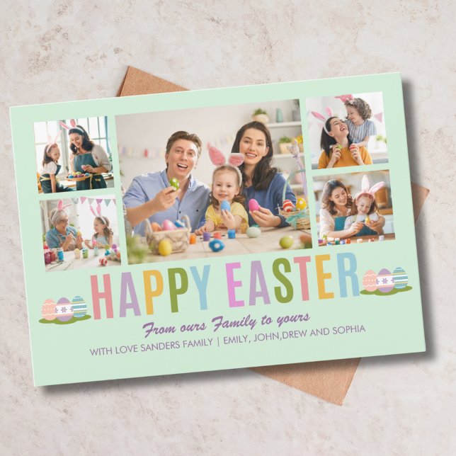 Convite Happy Easter Family Photo Collage Green (Criador carregado)