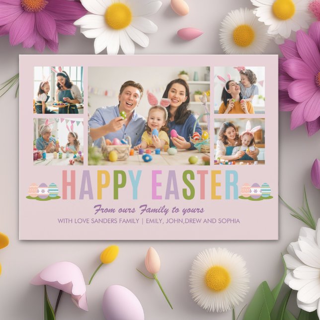 Convite Happy Easter Family Photo Collage Pink (Criador carregado)