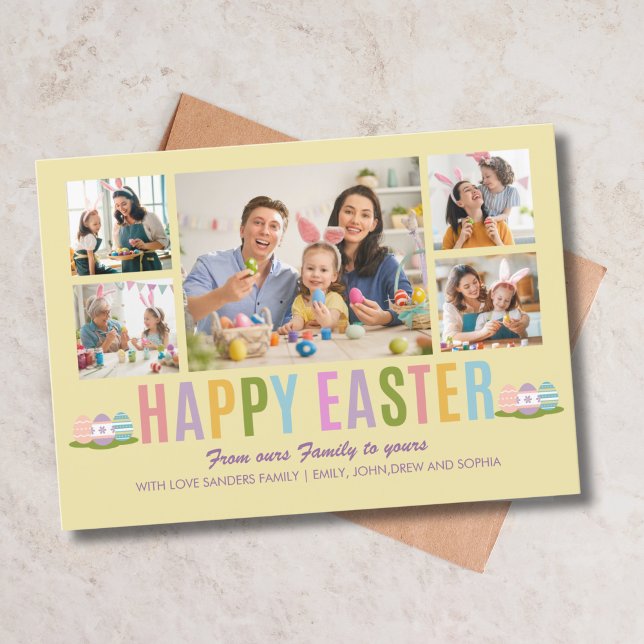 Convite Happy Easter Family Photo Collage Yellow (Criador carregado)