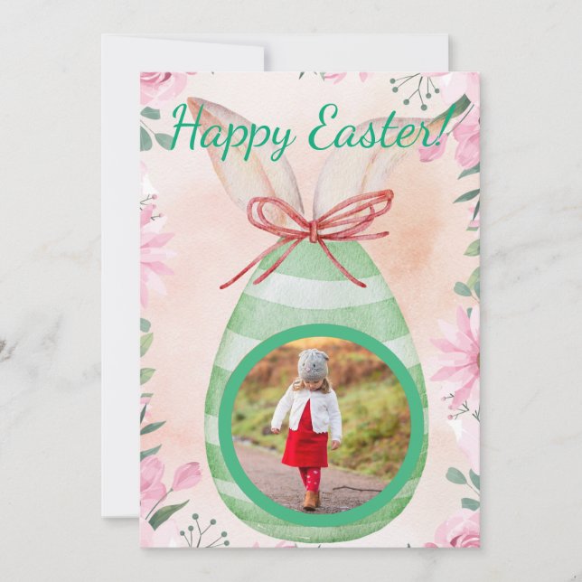 Convite Happy Easter- green egg with photo Invitation (Frente)