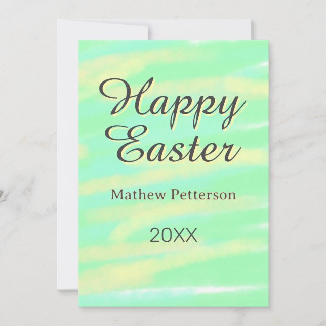 Convite Happy Easter green yellow pastel gray name year  (Frente)