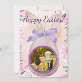 Convite Happy Easter pink egg with bow insert photo