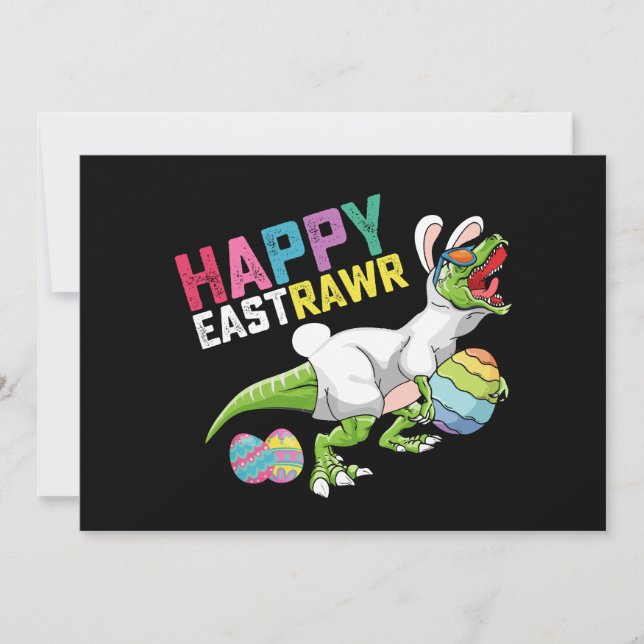 Convite Happy Eastrawawr T Rex Dinosaur Easter Bunny Egg (Frente)