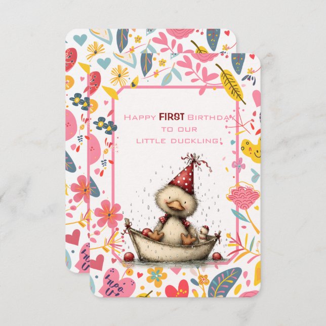 Convite Happy First Birthday Our Little Duckling (Frente/Verso)
