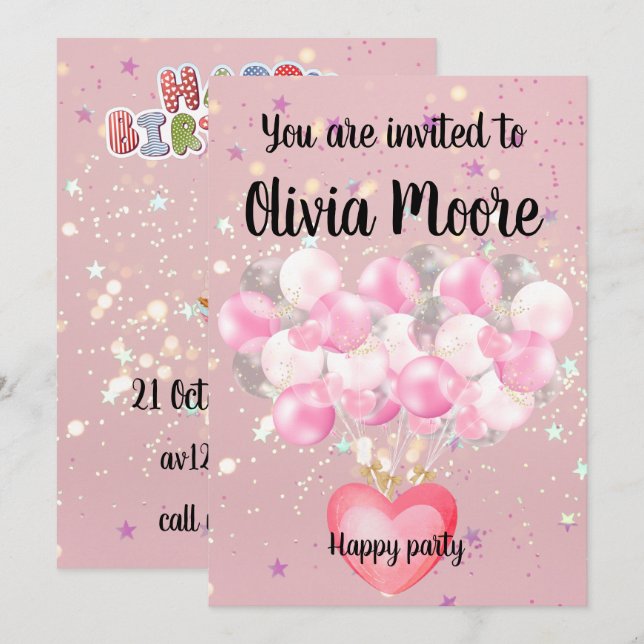 Convite Happy glitter magic baby sweet (Frente/Verso)