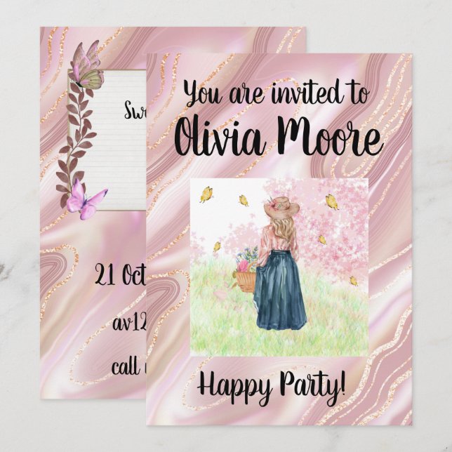 Convite Happy glitter magic baby sweet (Frente/Verso)