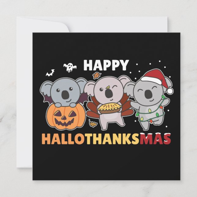 Convite Happy Hallothanksmas Koalas Natal Koala Invita (Frente)