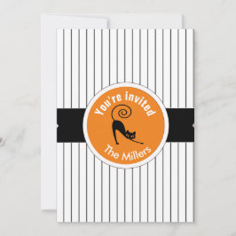Convite Happy Halloween Black Cat & Stripes ID686