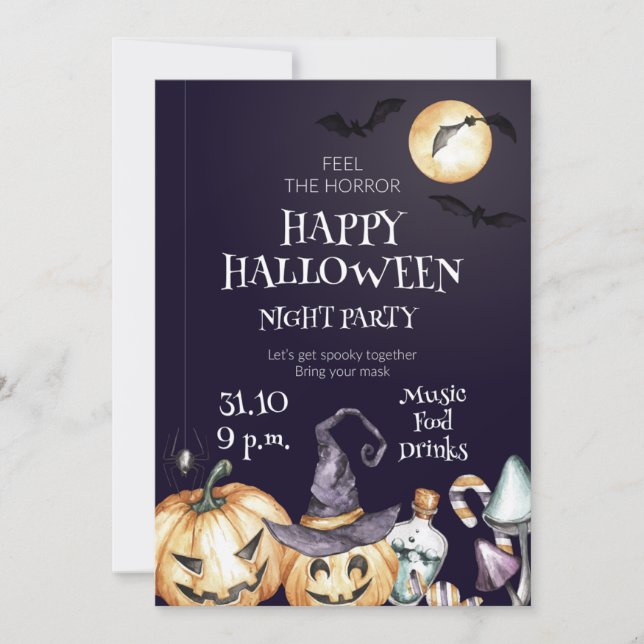 Convite Happy Halloween Night Party Invitation (Frente)