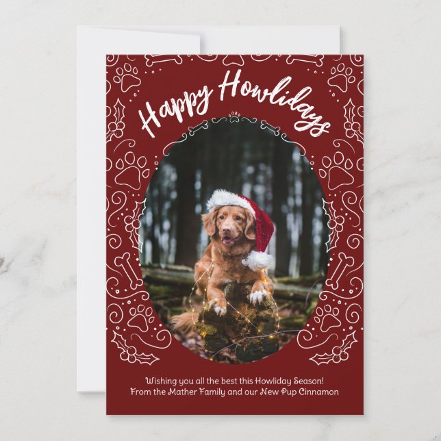 Convite Happy Howlidays Dog Pet Christmas Card Dark Red (Frente)
