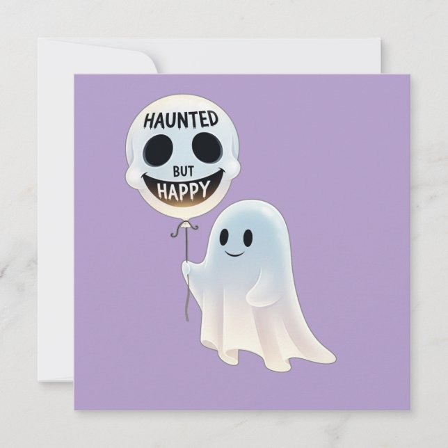 Convite Happy Kawaii Ghost with Skull Balloon (Frente)