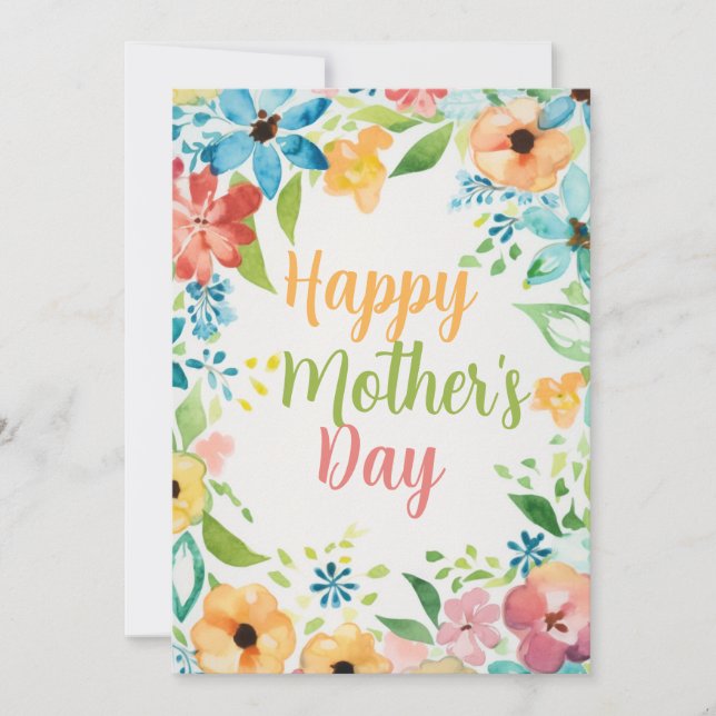 Convite Happy Mother's Day Colorful Watercolors Flowers (Frente)