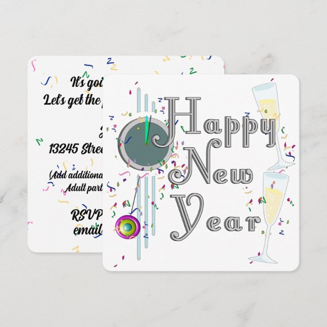 Convite HAPPY NEW YEAR! Champagne Countdown (Frente/Verso)