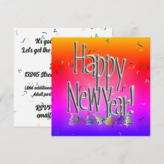 Convite HAPPY NEW YEAR! Text Image (Frente/Verso)