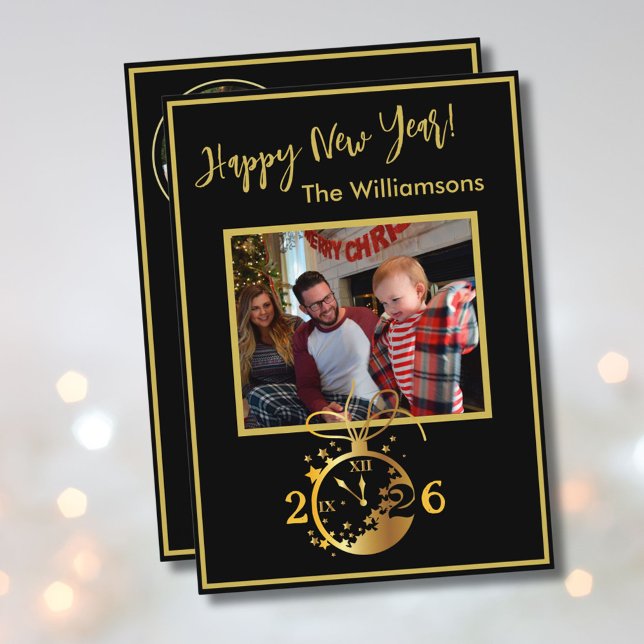 Convite Happy New Year's 4 Photo Clock Card (Criador carregado)