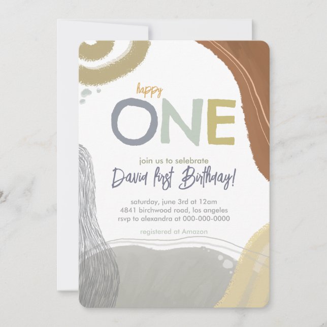 Convite Happy One First Birthday boy Invitation (Frente)