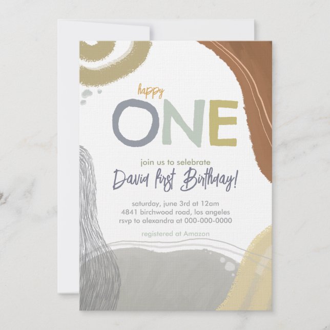 Convite Happy One First Birthday boy Invitation (Frente)