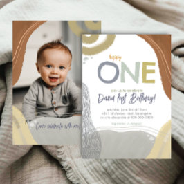 Convite Happy One First Birthday Photo boy Invitation