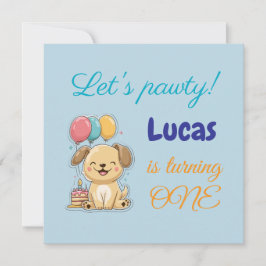 Convite Happy Puppy, Boy, Let's Pawty, 1st Birthday Card