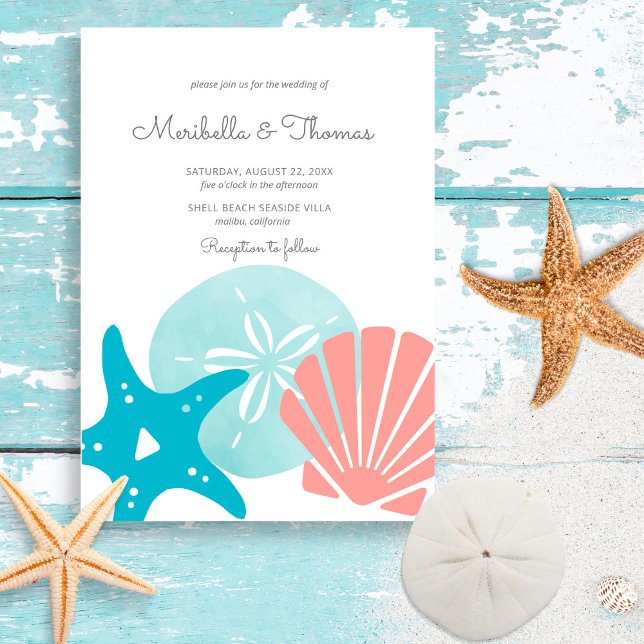 Convite Happy Seashore | Casamento de Seashell de Praia Ná (Criador carregado)