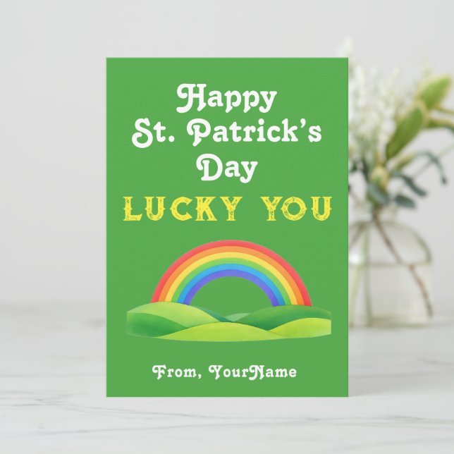 Convite Happy St. Patrick's Day Rainbow Greeting Card (Em pé/Frente)