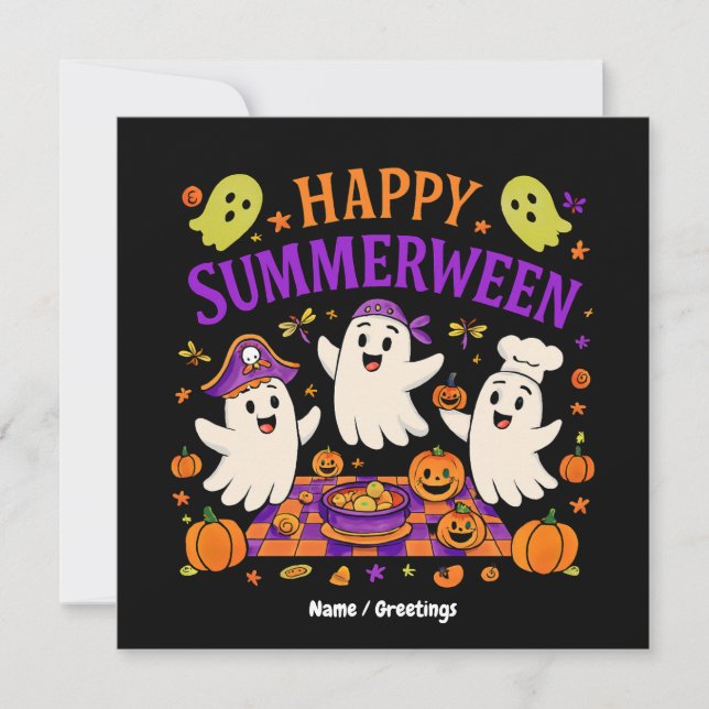 Convite Happy SummerEntre Halloween Spooky Summer Ghost (Frente)
