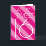 Convite Happy Sweet 16 Birthday card design for teen girl<br><div class="desc">Happy Sweet 16 Birthday card design for teen girl. Modern neon pink typography design with striped background. Fun greeting card for sixteenth Bday party celebration. Also available as large oversized cards.
Add your own custom text on the inside.</div>