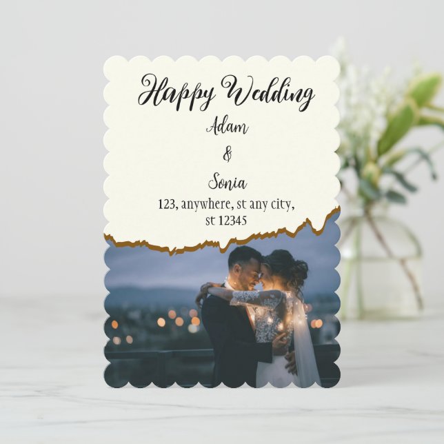 Convite Happy Wedding Minimalist Paper Cutting With Photo (Em pé/Frente)