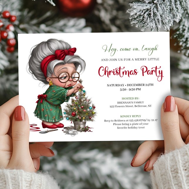 Convite Happy Xmas Grandma Cute Cartoon Party Invitation (Happy Xmas Grandma Cute Cartoon Party Invitation)