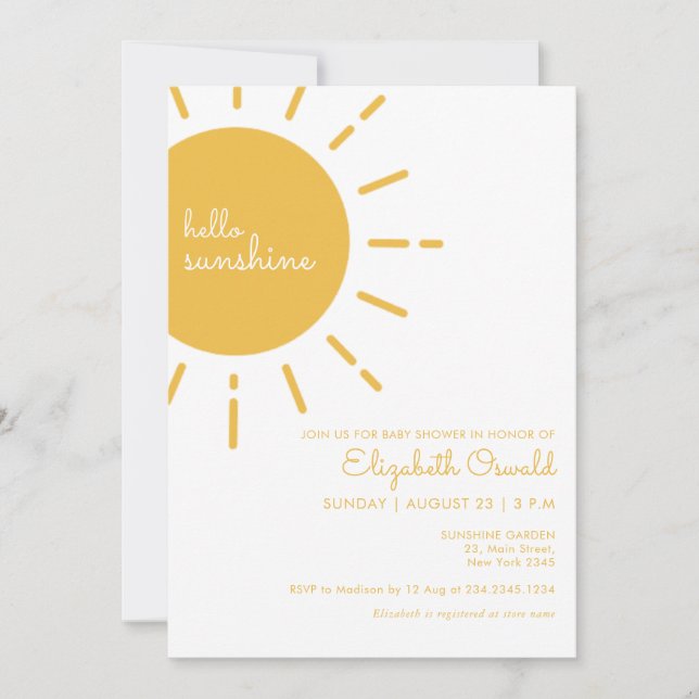 Convite Happy Yellow Hello Sunshine Chá de fraldas (Frente)